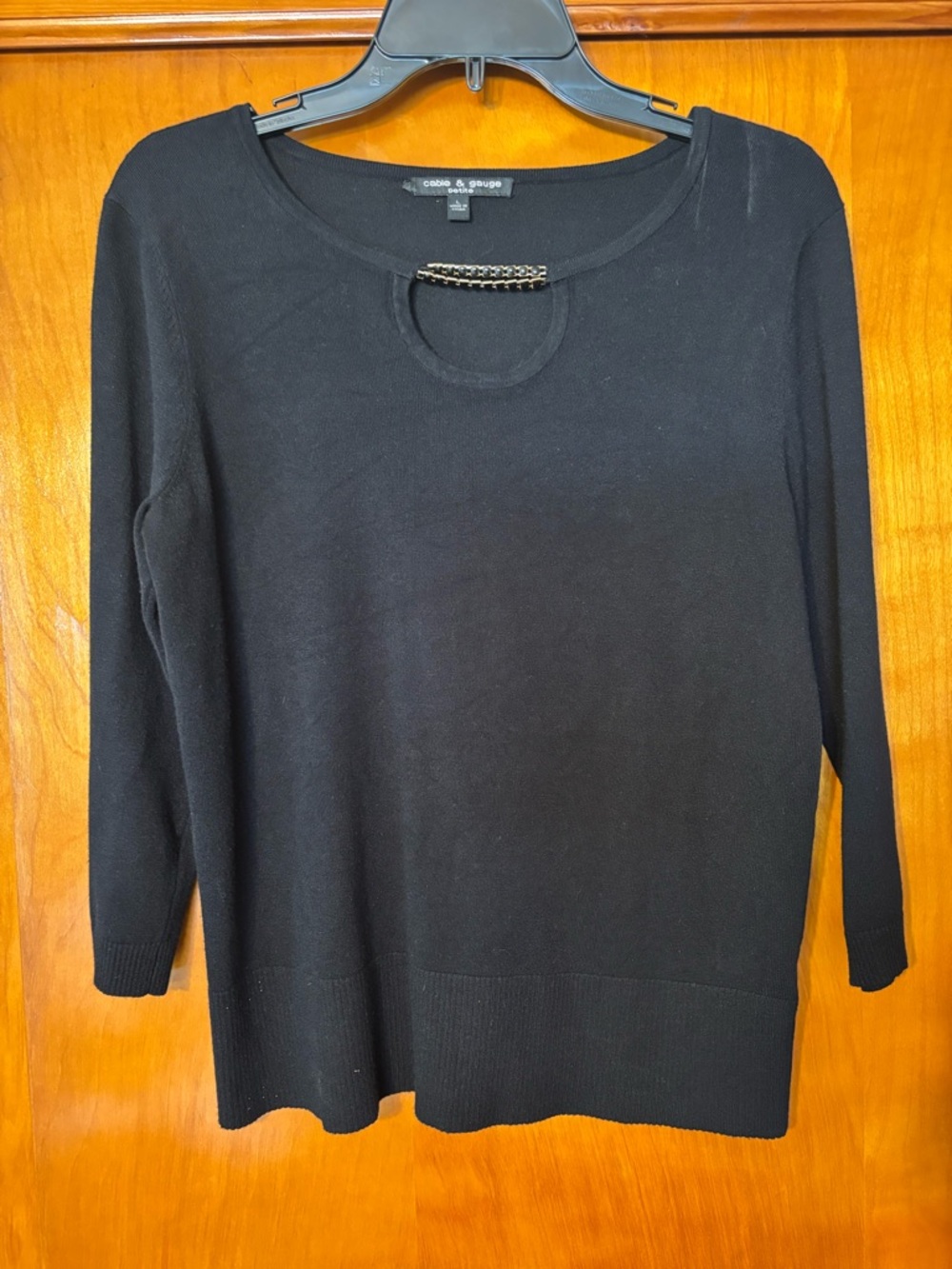 Cable & Gauge Black Long-Sleeve Top with Chain Accent